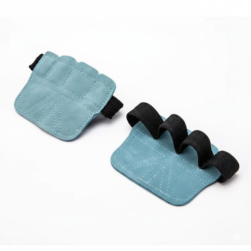 Dark blue grip pad made of high-quality leather with ergonomic finger indentations for maximum grip during training.